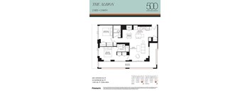 A floor plan for a 500 square foot home with two bedrooms and two bathrooms.
