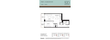 A floor plan for a 1 bedroom, 1 bathroom apartment at The Anderson in Upper Wellington.