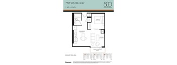 A floor plan for a 1 bedroom apartment with 1 bathroom in The Belwood in Upper Wellington.