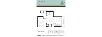 A floor plan for a 1 bedroom apartment with 1 bathroom.