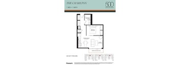 A floor plan for a 1 bedroom, 1 bathroom apartment in The Charlton, Upper Wellington.