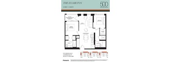 A Hamilton apartment floor plan with 2 bedrooms and 2 bathrooms.