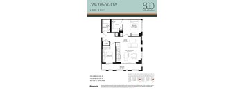 A floor plan for a 2 bedroom, 2 bathroom apartment in The Highland building.