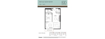 A floor plan for a property called The Kenilworth, which is a 500 square foot unit with one bed and one bath.