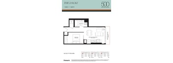 A floor plan for a 1 bedroom, 1 bathroom apartment at The Locke in Upper Wellington.