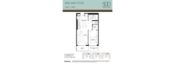 A floor plan for a 1 bedroom, 1 bathroom apartment at The Mountain in Upper Wellington.