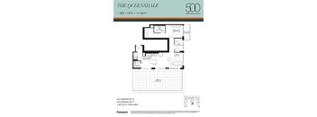 A floor plan for a 1 bedroom apartment with 1 1/2 bathrooms in The Queensdale in Upper Wellington.