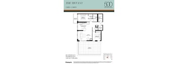 A floor plan for a 500 square foot apartment with two bedrooms and two bathrooms.