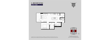 A floor plan of a studio apartment in the south tower of a building named Capital.