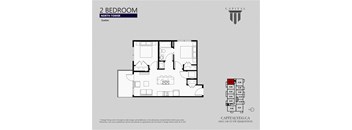 A floor plan of a 2 bedroom apartment in the North Tower of the CAPITAL building in Quebec.