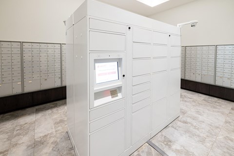 A white safe deposit box in a bank vault.