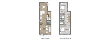 A floor plan of a two-story apartment with labeled rooms.