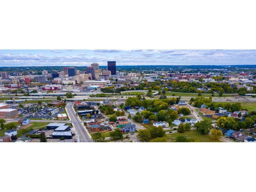 an aerial view of the city