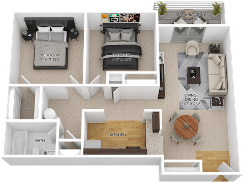 a floor plan of a bedroom with a living room and a dining room