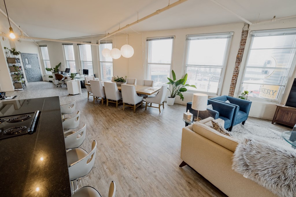 a view of the living room and dining room from the kitchen