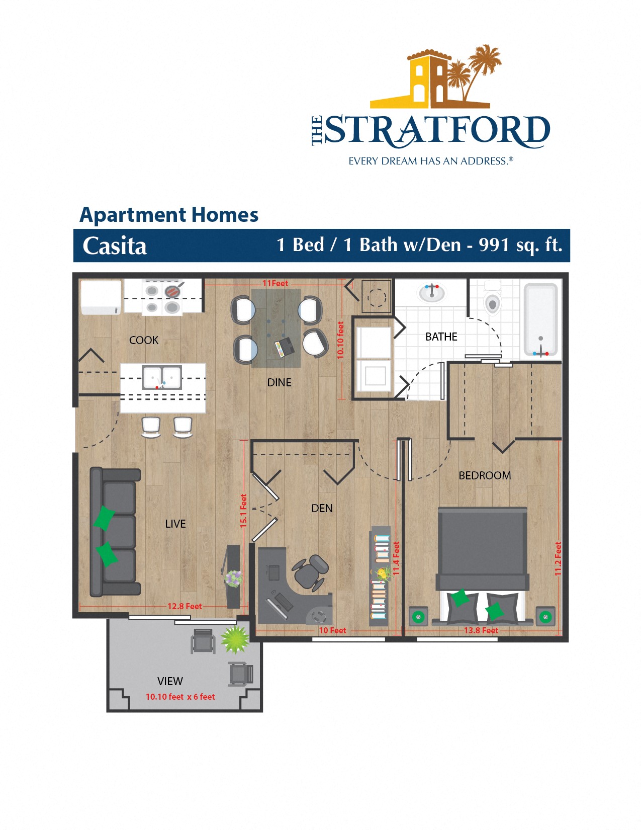1 bed 1 bath with den