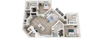 A floor plan of a house with a living room, kitchen, dining room, and bedrooms.