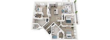 A 3D floor plan of a house with labeled dimensions.