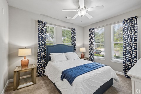 Spacious bedroom with natural lighting