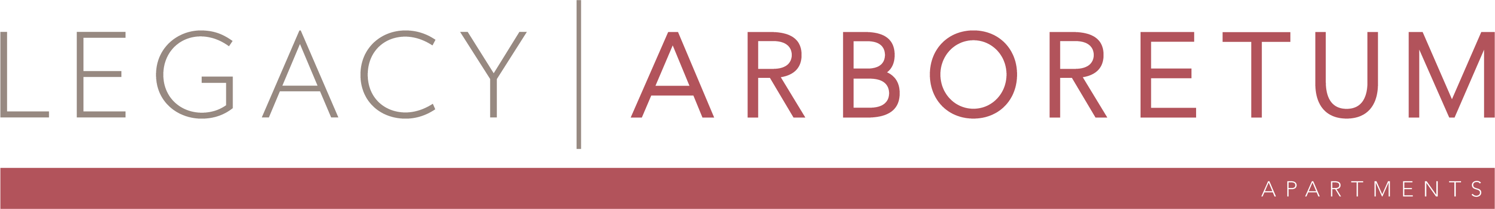 The image shows a logo with the words "LEGACY ARBORETUM" in white text on a green background.