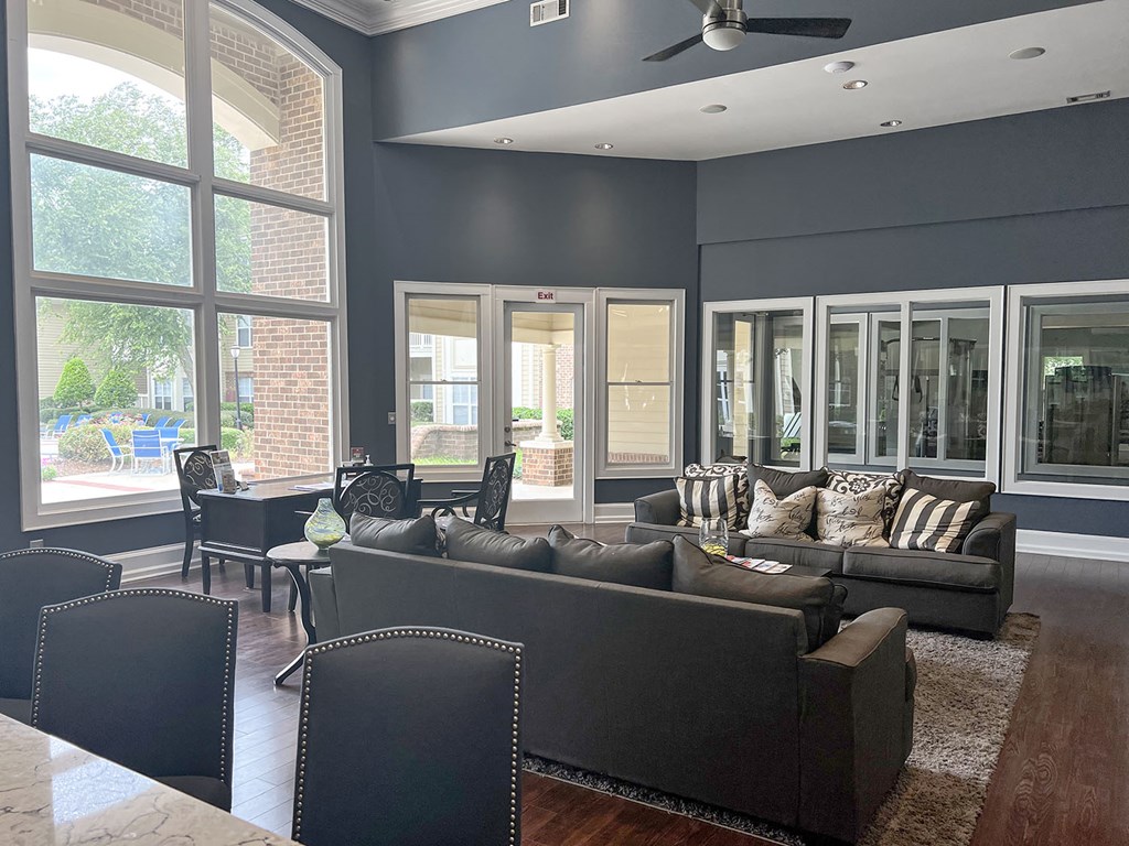 Saltwater pool with outdoor entertaining areas with bistro string lights during sunset