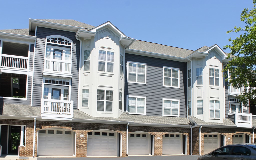 Building exterior with garages