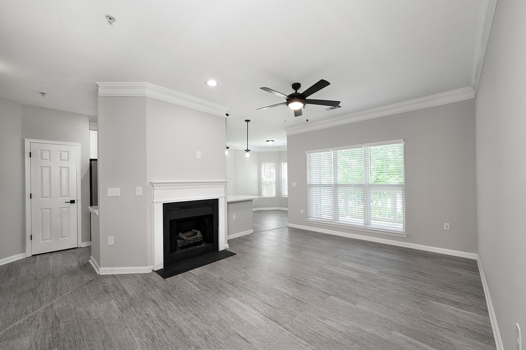 Spacious floor plans with fireplaces and ceiling fans