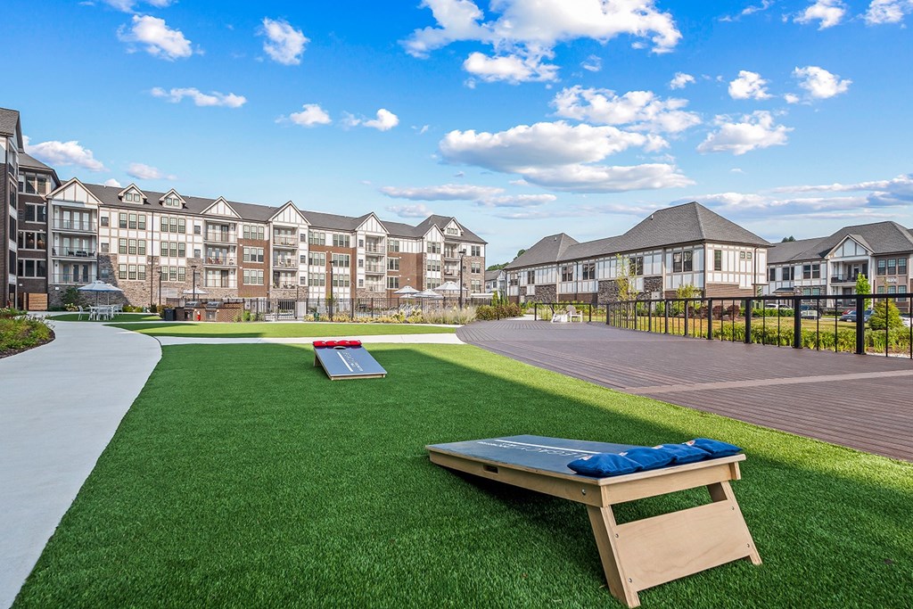 Cornhole in the courtyard
