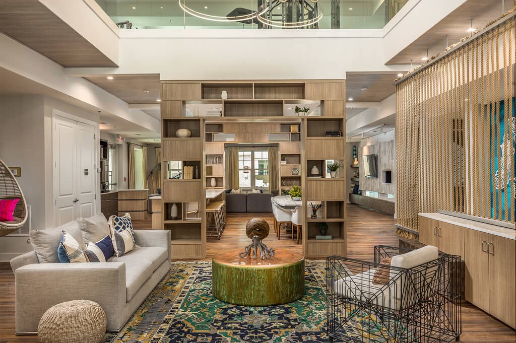 Multi-story clubhouse with lounge area