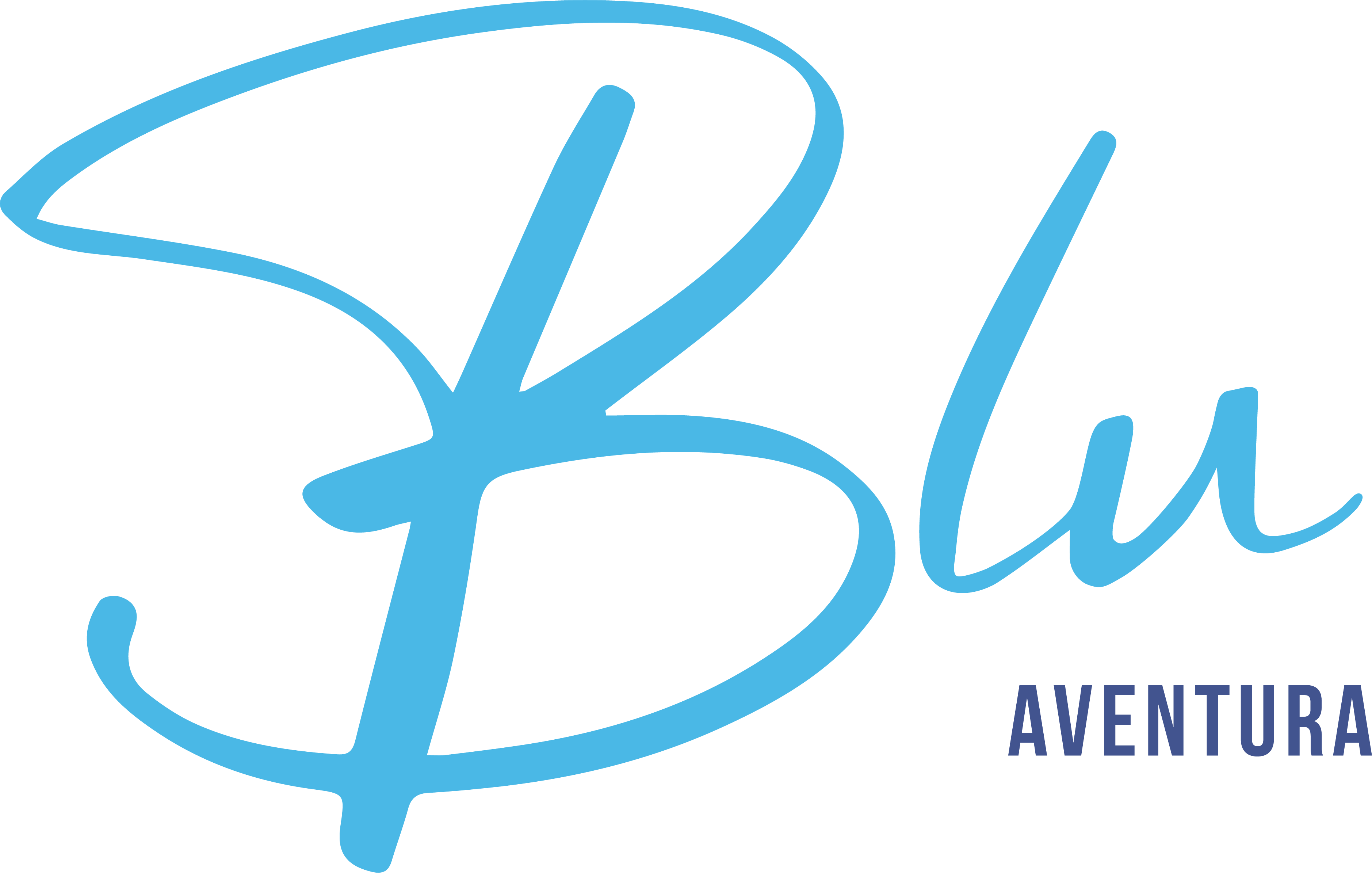 A blue logo with the word "Blu" and the word "Aventura" below it.