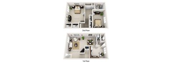 A diagram shows the layout of a one and two bedroom apartment.