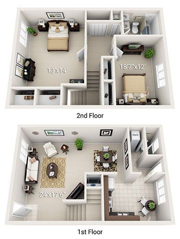 A diagram shows the layout of a one and two bedroom apartment.