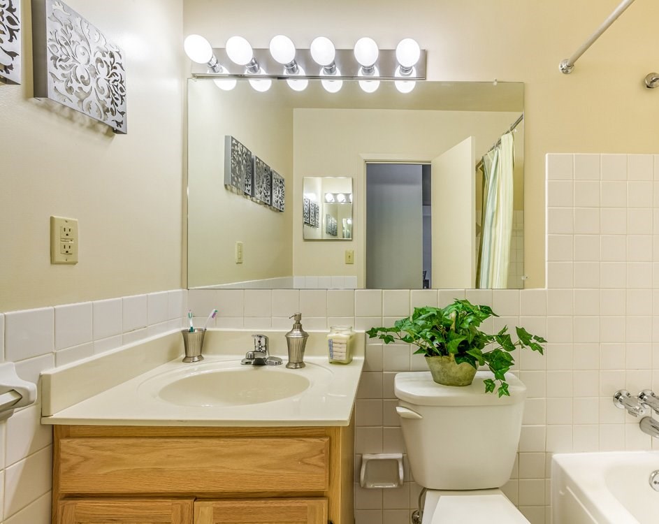 Bathrooms with overhead lighting