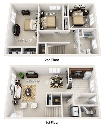 A diagram of a two-story house with labeled dimensions.