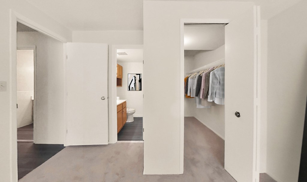 Bedrooms with large closet space and built-in shelving