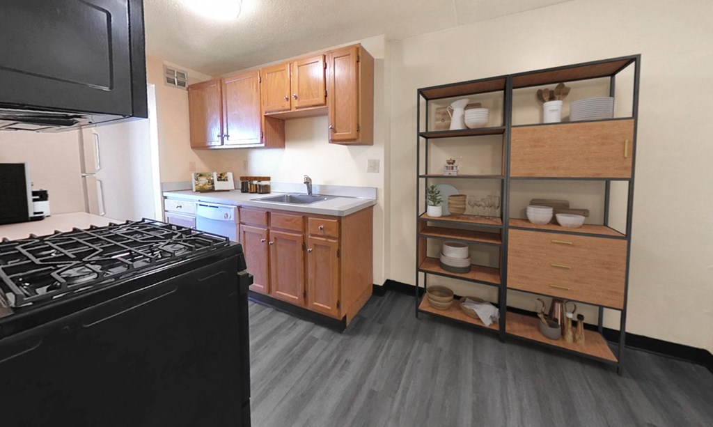 Kitchens with all appliances included (refrigerator, microwave, dishwasher, stove/oven, stainless steel sink with pullout faucet and garbage disposal)