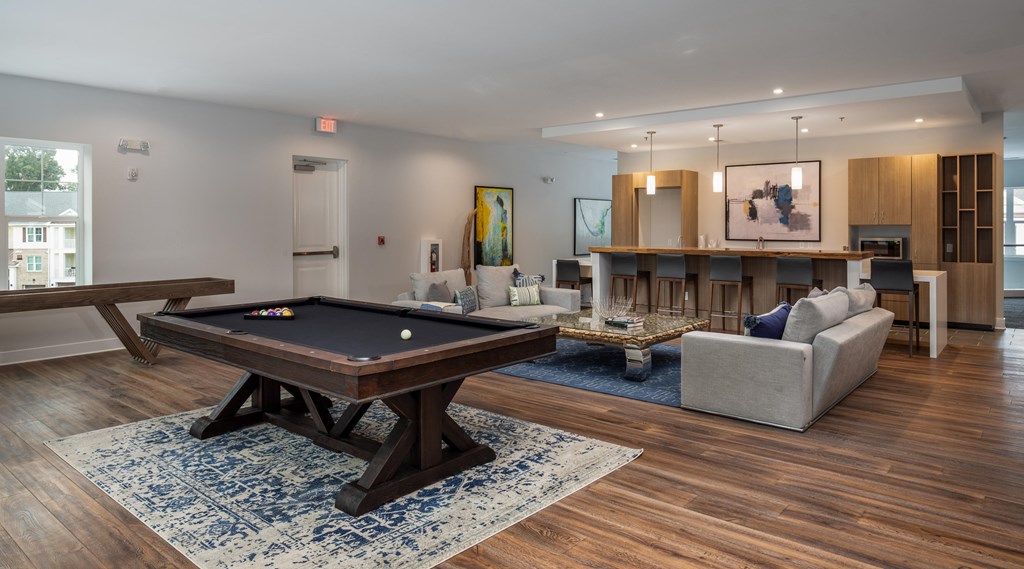 Clubhouse with pool table and shuffleboard
