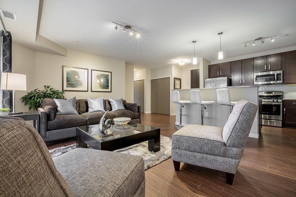 Gorgeous living room and kitchen with islands