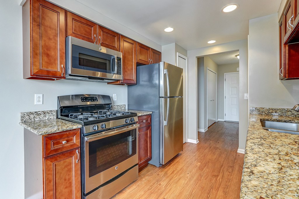 Kitchen with stainless steel appliances