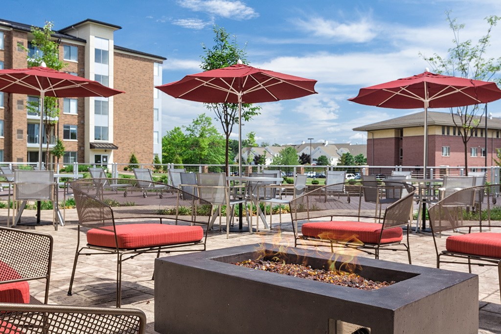 Outdoor fire pit and picnic tables