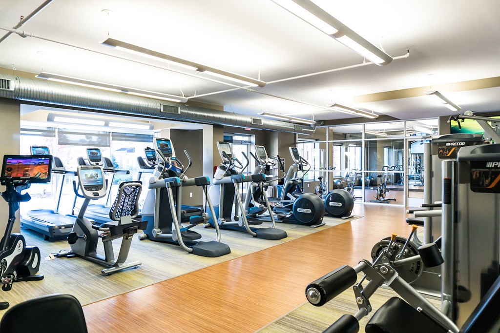 Professional fitness studio with Pilates/yoga zone, virtual training & Precor equipment