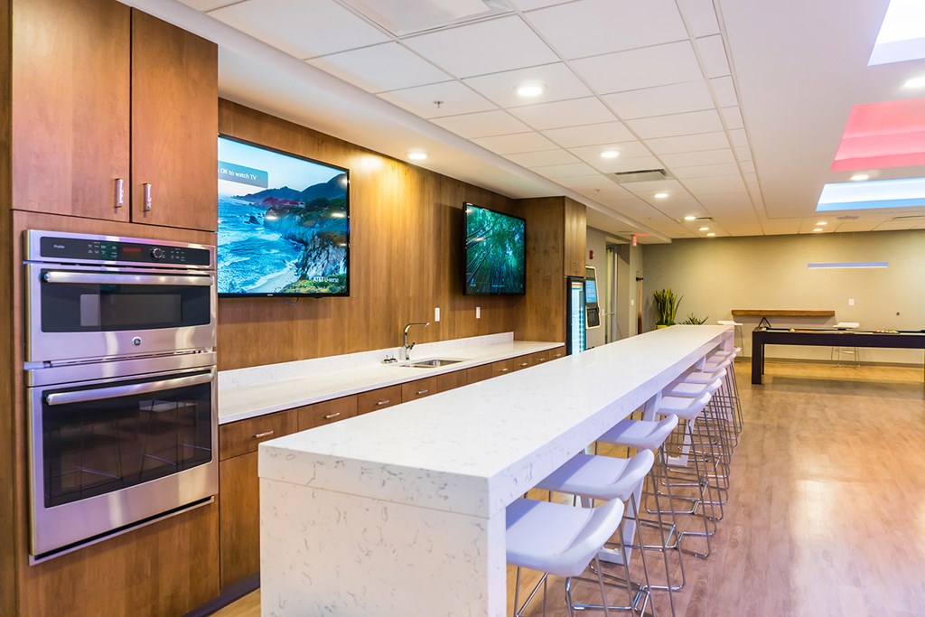 Entertainment lounge with bar and TV