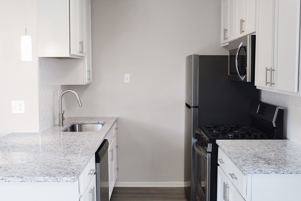 Granite countertops with stainless steel appliances