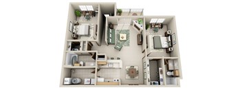 A 3D floor plan of a house showing all the rooms and their layouts.
