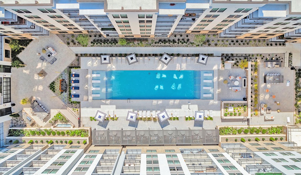 Aerial view of pool courtyard
