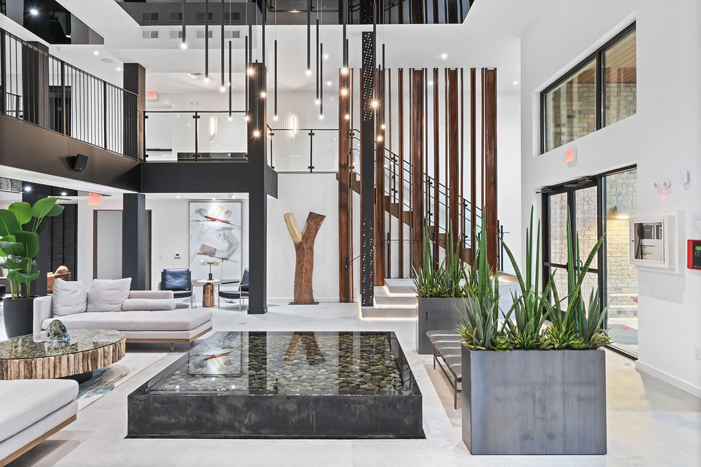 Multi-story clubhouse entry