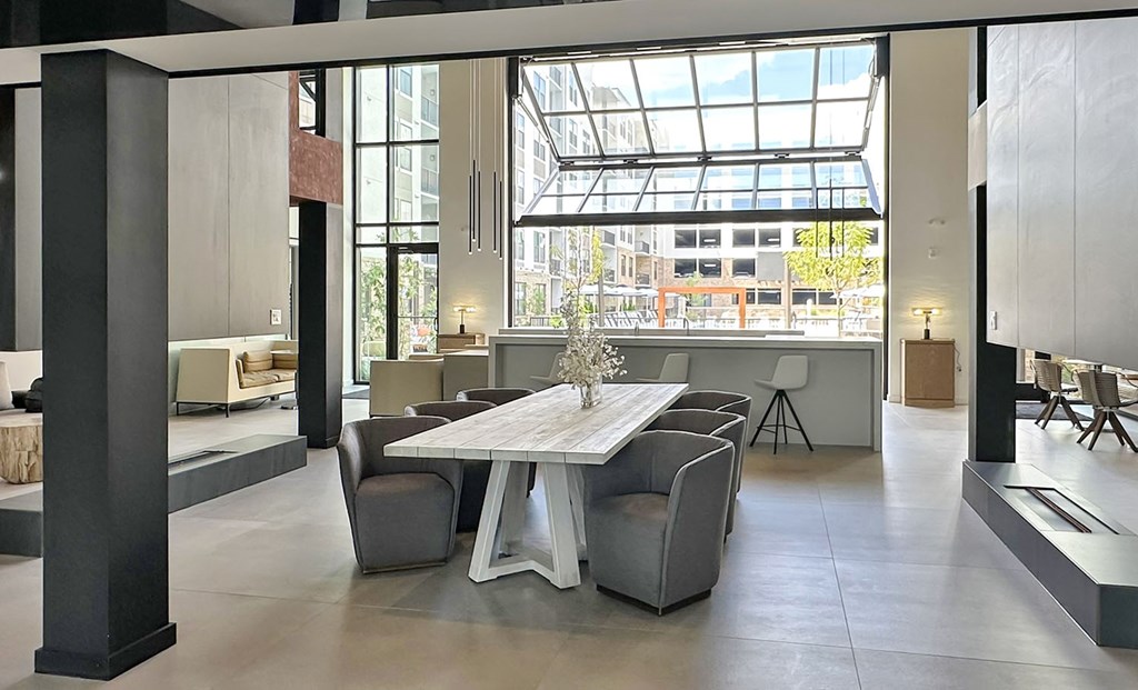 Seating area in multi-story clubhouse
