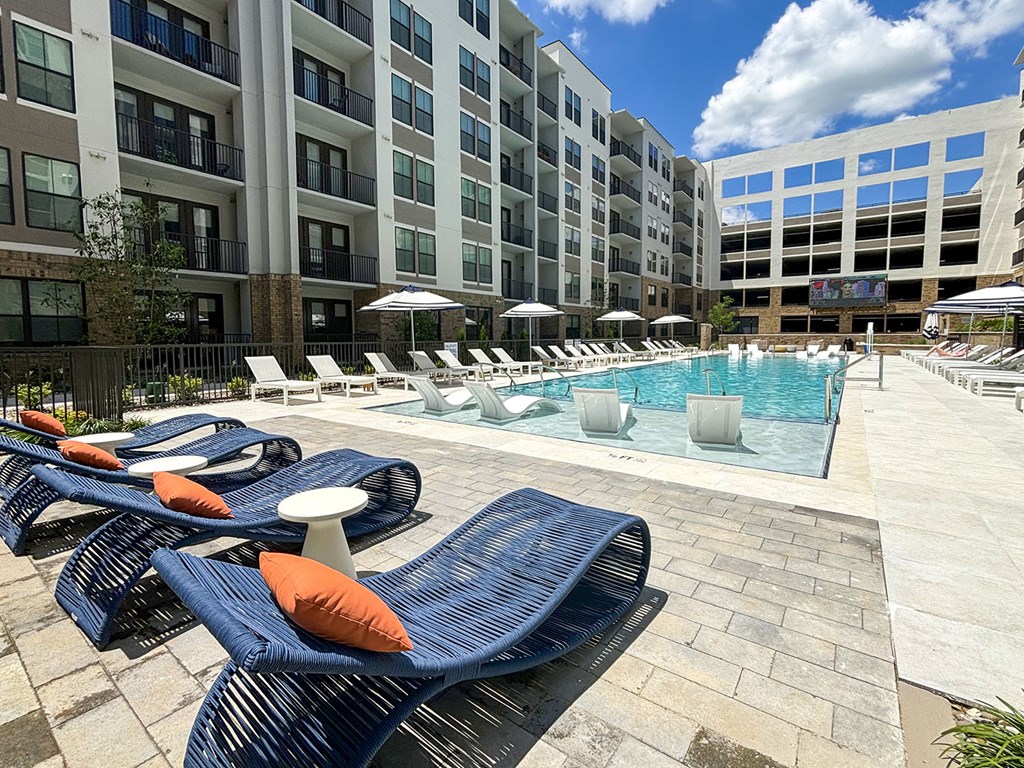 Saltwater pool with cabanas