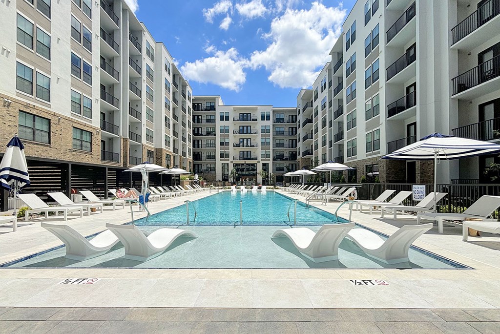Saltwater pool with cabanas