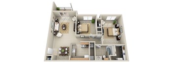A floor plan of a two-bedroom apartment with dimensions.